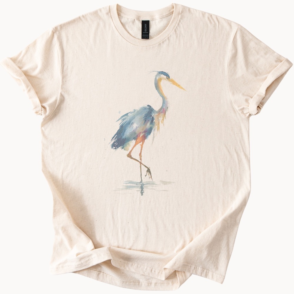 Wading Bird Watercolor Graphic Tee Nature Art Illustration